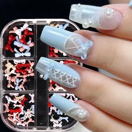 6-Grid Bow Nail Charms, Solid Color Bows for Nails 3D Resin Mini Cute Bow Nail Art Charms Mixed Colored Bow Charms for Acrylic Nails Mini Adorable Line Ties Designs Manicure DIY Accessories Crafts