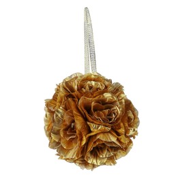 2 Gold Roses 7-Inch Wide Pomander Kissing Flower Balls Party Wedding Reception Hanging Decorations Home Centerpieces Supplies