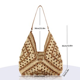 Bototack Straw Beach Bag For Women, Large Straw Bags Weave Handmade Handle Tote Bag, Bohemian Summer Straw Shoulder Bag Handbags for Travel Holiday Shopping (Light Brown)