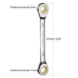 sourcing map Double Box End Ratcheting Wrench Spanner, 9x11mm 72 Teeth 12 Point Cr-V Metric Ratchet Wrench Gear Spanner Tool for Repair Assembly