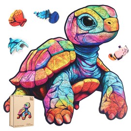 Leodozzio Wooden Puzzles for Adults, Colorful Turtle Jigsaw Puzzles 500 Pieces, 18x18.3 Inch, Unique Shaped Wooden Puzzle, Birthday Gift Family Game Royal Size