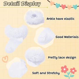 Zando White Ruffle Socks for Toddler Baby Girls Kids Princess Dress Ankle Turn Cuff Socks Double Lace Frilly Cotton Newborn Tutu Socks Little Girls Socks 4-6 Years White