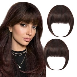 2 Extensión de Flequillo, Flequillo de Cabello Humano con Clip para Mujer, Pelo Simulado de Alta Calidad, Más Flequillo y Patillas Más Tupidos(Marrón Oscuro)