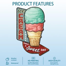 GLOBLELAND "Enjoy Ice Cream" Vintage Metal Tin Sign Retro Ice Cream Plaque Poster Metal Wall Decorative Tin Signs for Home Cold Drink Shop Restaurant Coffee Shop Club Bar Decoration