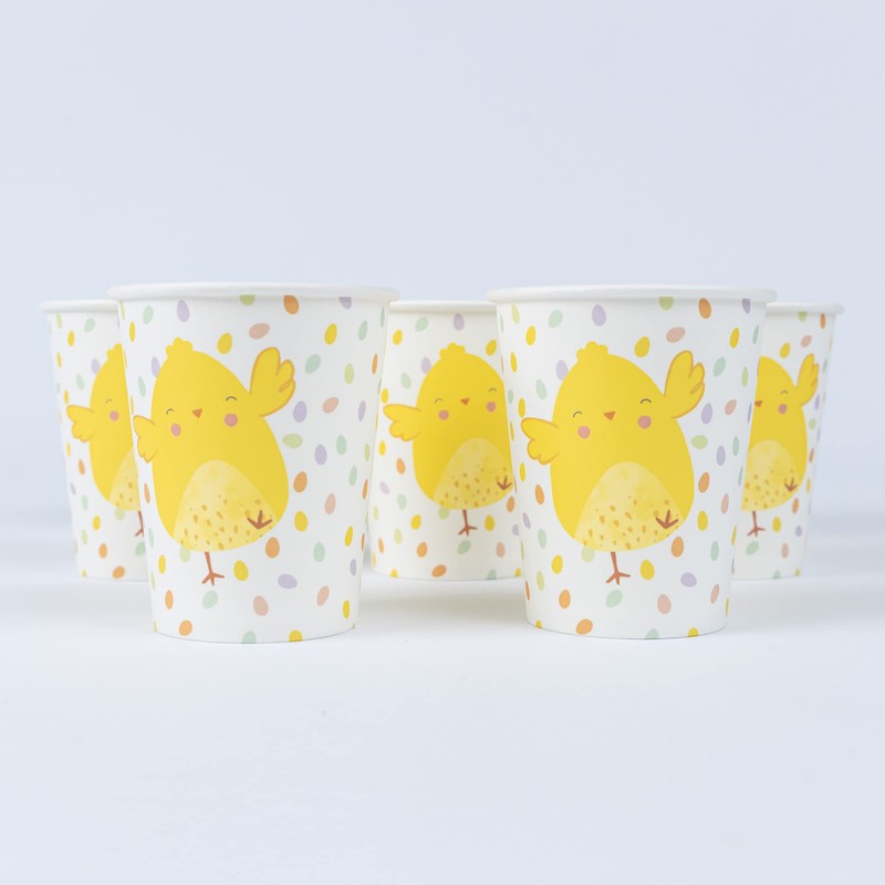 evelay 8pcs Easter Chick Paper Cups 270ml for Kids Party