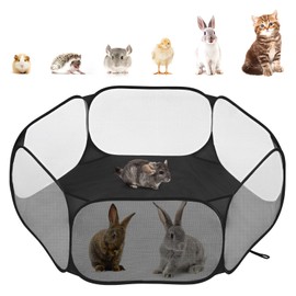 Pawaboo Small Animals Playpen, Waterproof Small Pet Cage Tent with Strong Steel Wire Frame, Portable Outdoor Yard Fence for Chick/Kitten/Puppy/Guinea Pig/Rabbits/Hamster/Chinchillas, Black