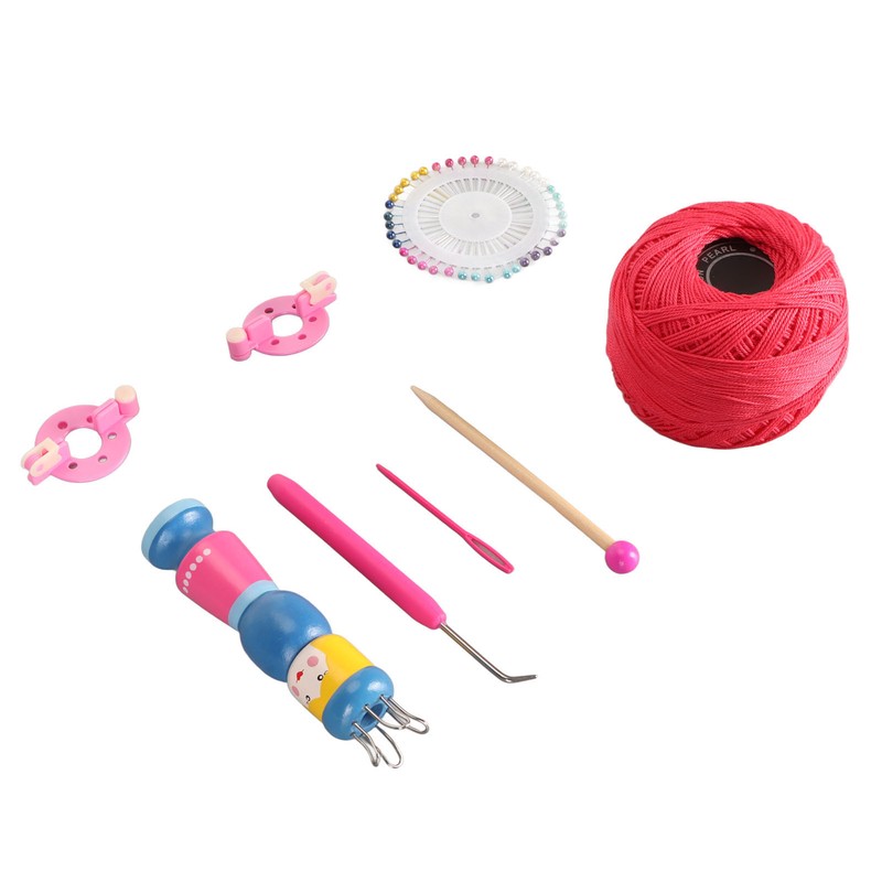 Wooden Knitter Spool Educational Doll Shape Portable Knitting Tool Kit