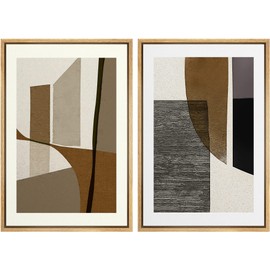 MUDECOR Framed Canvas Print Wall Art Set Mid-Century Retro Polygon Collage Abstract Shapes Illustrations Modern Art Decorative Bohemian Calm/Zen for Living Room, Bedroom, Office - 16"x24"x2 Natural