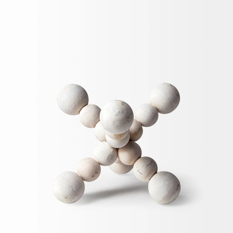 Homeroots 7" Off White Beaded Wooden Decorative Jack