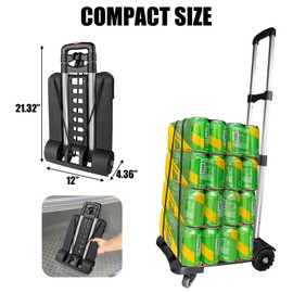 APOXCON Folding Hand Truck, Aluminum Lightweight Dolly Cart with 2 Full Rotating Front Wheels & 2 Rear Tank Wheels, 360 LB Heavy Duty Luggage Cart Come with Bungee Cord and Drawstring Backpack