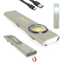 klarus E5 Pocket Flashlight, Rechargeable EDC Flashlight, Super Slim Flat 4.2x1x0.3inch, 470 Lumens, USB-C Port, IPX4, Dual Light Source with Magnetic Base, Hat & Clothes Clip - Grey