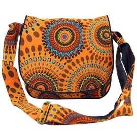 Guru-Shop shoulder bag, hippie bag, Goa bag, green, men/women, cotton, 22 x 23 x 5 cm, alternative shoulder bag, fabric handbag. - Orange -