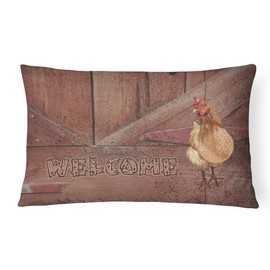 Caroline's Treasures SB3075PW1216 Welcome Chicken Canvas Fabric Decorative Pillow 100% Machine Washable Pillow, Indoor or Outdoor Decorative Throw Pillow for Couch, Bed or Patio