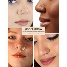 20G Nose Rings 316L Stainless Steel Hoop L Shape Nose Studs Nose Screw Bone Silver Pack for Women Men 38Pcs