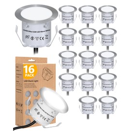 HIBOITEC Recessed LED Deck Light Kits(16 Pack) 12V Low Voltage Landscape Lighting IP67 Waterproof Outdoor Step Stair Lights Deck Lighting for Garden Steps Stair Patio Floor Decoration, White
