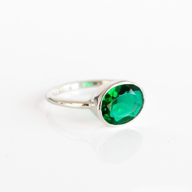 Emerald Quartz ring, stackable ring, Vermeil Gold or silver, bezel