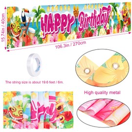 HOWAF Hawaiian Birthday Party Banner, Aloha Luau Party Decorations Yard Banner Colorful Summer Birthday Yard Sign Banner for Summer Hawaiian Tiki Beach Pool Party, Hawaiian Tropical Fence Banner for Indoor Outdoor
