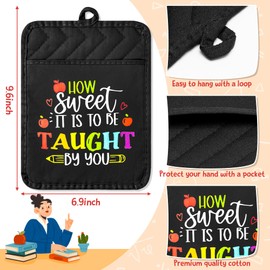 R HORSE 6Pcs Teacher Appreciation Gift Pot Holders with Pocket Funny Cookie Bag Thank You Present Potholder Heat Resistant Oven Mitts Hot Pads Kitchen Baking Cooking Gift Teacher Appreciation Gift