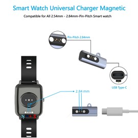 Universal Charger Magnetic 2 Pin for Smart Watch, USB Type-C to 2-Pin Charging Adapter for VeryFit Da Fit Letsfit Willful YAMAY Uwatch and all 2.54mm - 2.84mm-Pin-Pitch Smartwatch [Model A&B, One fit]