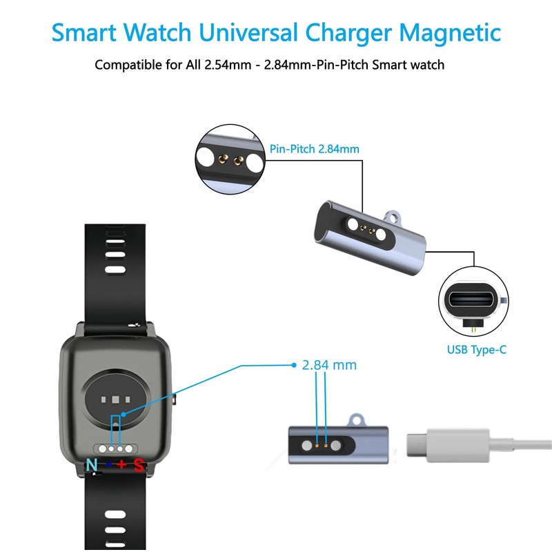 Universal Charger Magnetic 2 Pin for Smart Watch, USB Type-C