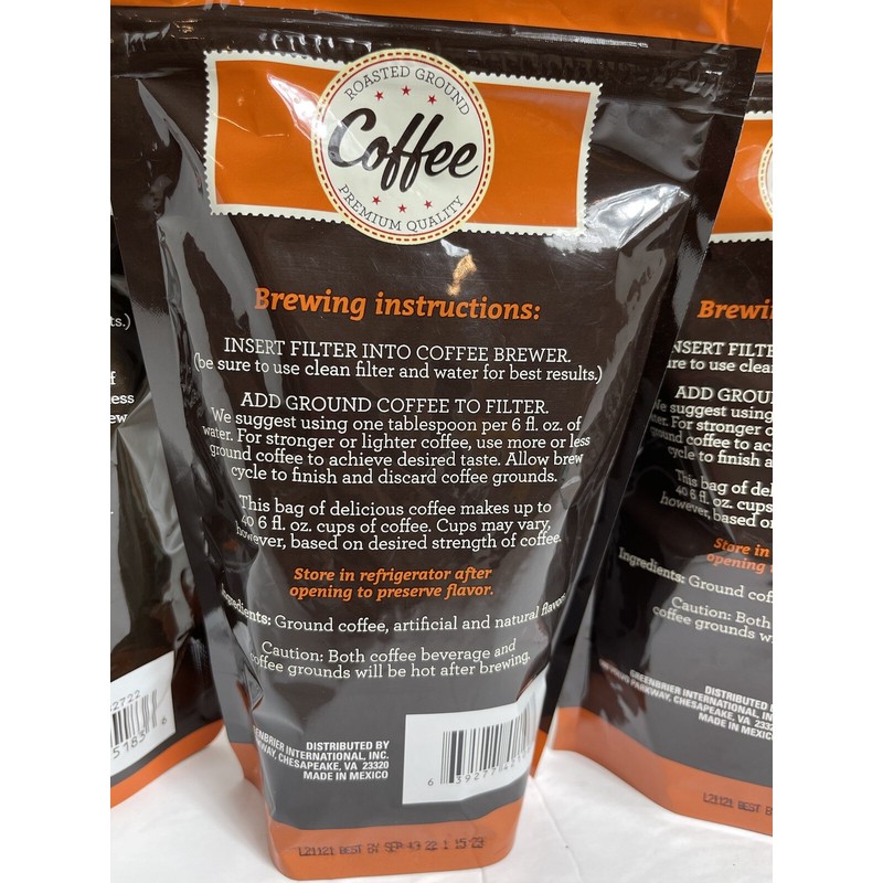 Greenbrier International Inc 3 PACKS Roasted Ground Coffee Premium QLTY