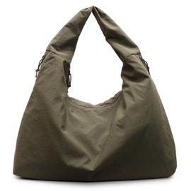 Obosoyo Slouchy Tote Bag 2025 Nylon Solid Color Pleated Handbag Men Women Large Shoulder Bag Travel Gym Sport Sling Commuter Hobo Weekend Vacation
