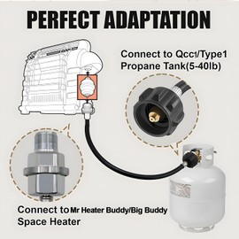 Preruner Propane Fuel Filter F273699 with Hose,Propane Adapter Hose with QCC1/Type1 Adapter,Compatible with heater Buddy and Big Buddy, Connect 20-45 lb Propane Tanks，black grey