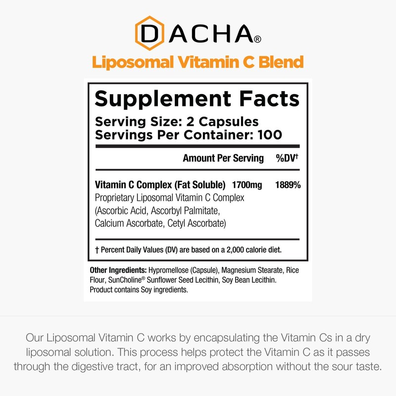 DACHA Natural Liposomal Vitamin C - 1700mg, 200 Capsules, Immune