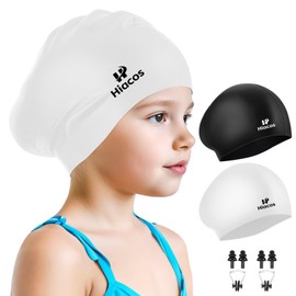 2 Pack Kids Swim Cap for Girls Boys, 2 Size Silicone Swimming Cap for Age 3-15 Toddlers Children Teens, Waterproof Swim Hats Bathing Caps for Long Hair Short Hair to Keep Hair Dry-04