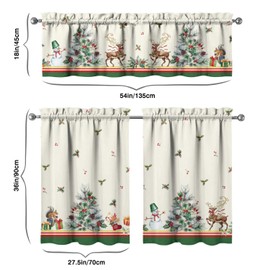 Christmas Kitchen Curtains and Valances Set of 3,Christmas Elk Berry Holly Christmas Kitchen Decor, Winter Xmas Curtains and Valances Short Curtain Set for Kitchen Bedroom Holiday Decor 36 Inch
