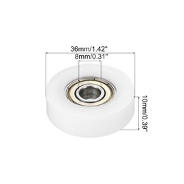 PATIKIL Nylon Pulley Wheel 8x36x10mm, 6 Pack 608zz Bearing Sliding Conveyor Roller Wheel for Door Window Drawer Hardware Driving Mechanical Equipment, White