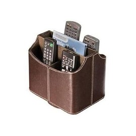 STOBOK Multifunctional Faux Leather Remote Control Organizer Rotatable Media Storage Box for Home Office Brown Compartments for Cd Mail and Desktop Supplies