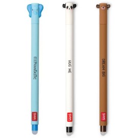 Legami - Set of 3 Erasable Gel Pens, Elephant, Panda, Bear