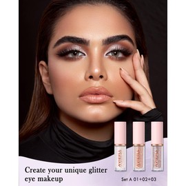 3 Pieces Liquid Glitter Eyeliner Set, Metallic Liquid Eyeshadow Eye Liner Pens, Waterproof Long-Lasting Eyeshadow Glitter Pens, Gold Silver Glitter Eye Pencil, Eye Makeup for Women - 01+02+03