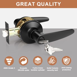 Probrico 5 Pack Entrance Door Levers Door Lock in Black, Combo Entry Door Handles with Locks and Keys Keyed Alike Each with 3 Same Keys