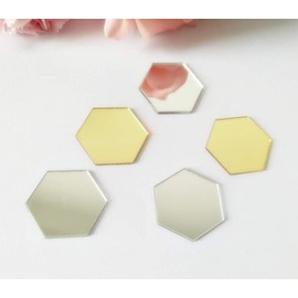 YongPan 50PCS DIY Hexagon Acrylic Mirror Sticker, Mirrored Sticker Decal,Adhesive Acrylic Mirror Tiles for Scrapbooking,Crafts Making and Home Decoration (Silver, 2")