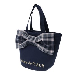Maison de Fleur Apparel Plaid Ribbon Satin Tote Bag, Black