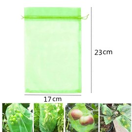 100 Pcs Fruit Protection Bags, CAASFOOY 6.7×9inch Fruit Grape Protective Bag, Drawstring Fruit Bags Breathable Fruit Mesh Bag for Protecting Fruit from Birds and Insects (Green)