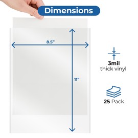 25 Pack - Cling-On Self-Adhesive Window Stickers - Clear Plastic Sheet Protectors for 8.5x11 Letter Size Paper - 3mil Thick - Top Loading - Removable, Reusable, Display Sleeves