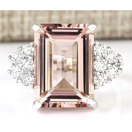 LVSHI Women Jewelry 925 Silver Natural Morganite & White Sapphire Wedding Ring Cut 5ct Cubic Zirconia Ring Promise Aura Single Stone Engagement Champagne Ring Size 6-10 (Size 9)