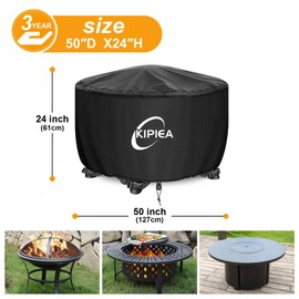 Kipiea Fire Table Covers, Waterproof Round Fire Pit Cover, Heavy Duty Outdoor Firepit Covers with Anti UV and No Tears, No Fading (32"D x 16" H)