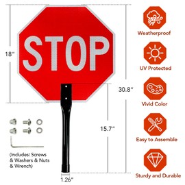 Faittoo Stop Slow Sign with Metal Handle, 18" x 18" Double Sided Engineer Grade Aluminum Sign, Reflective,Sturdy, Easy to Assemble