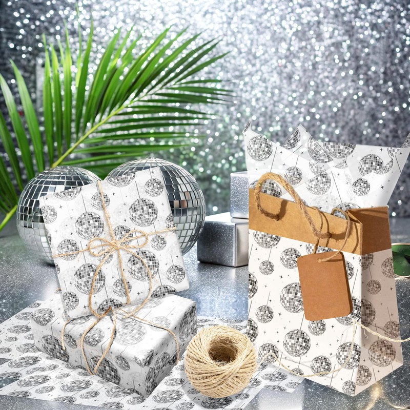 100Sheets Disco Theme Tissue Paper Silver Disco Ball Wrapping Paper