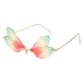 BOJOD Dragonfly Wing Sunglasses Glasses For Womenn Men Butterfly Trendy Rimless Irregular Glasses Shades Party Sun Glasses Gradient Red Green