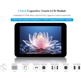 3.5inch Capacitive Touch Screen Compatible with Raspberry Pi 5/4B/3B+/Zero/Zero W/Zero 2W/Pico/Pico W/Pico 2/Pico 2 W/ ESP32 /Ar-duino, IPS Display 320x480 Resolution, SPI and I2C Control Interfaces