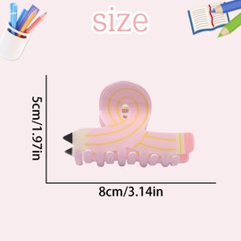 3Pcs Pencil Hair Clips Back to School Pink Pencil Claw Clips for Girls Cute Teacher Students Hair Barrettes Fashion Accessories for Women Hair Styling Party Gifts (Pink Pencil)