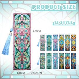 12 Pcs DIY Diamond Art Bookmarks for Adults Women Beginners Acrylic Dotz Diamond Art Bookmarks Kit Diamond Painting 5d Floral Rhinestone Bookmarks Diamond Art Book Marks with Tassels Crafts Supply