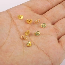 ASH'S CHOICE 8Pcs 925 Sterling Silver Gold Earring Backs Replacements for Posts 4Pairs Pierced Earring Backings Secure for Studs Hypoallergenic Safety Locking Butterfly Ear Ring Stoppers
