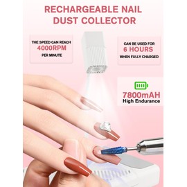 EBANKU Nail Dust Collector, Rechargeable Portable Dust Collector Nail Tech with Lamp, Reusable Filter, Powerful Dust Suction Machine for Acrylic Gel Nails Polishing, Low Noise, Salon Home