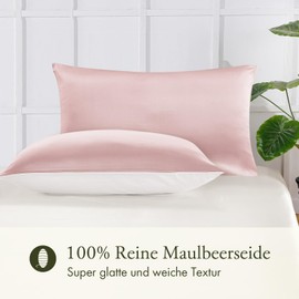 LILYSILK 19 Momme Silk Pillowcase Mulberry Silk Plain Cotton with Zip Hair and Skin Care Silk Cover for Pillow 1 Piece (Dusky Pink, 40 x 40 cm)